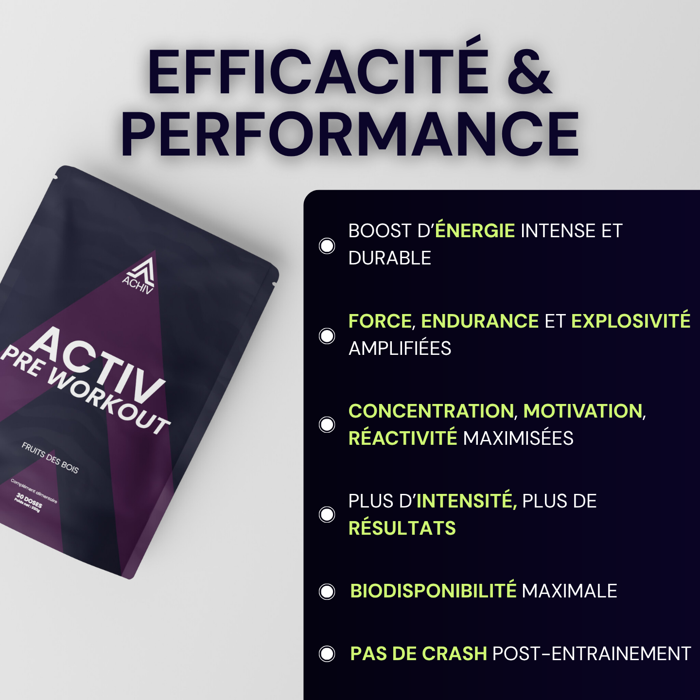 PRE WORKOUT ACTIV : ÉNERGIE, PERFORMANCE, FOCUS ACHIV